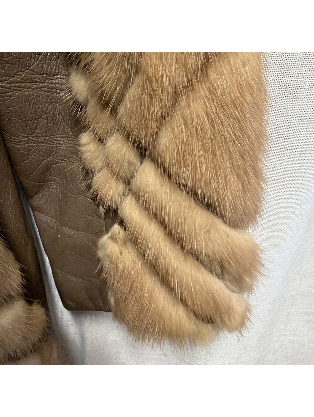 Womens Mink and Leather Tan Fur Open Front Coat - Picture 3 of 8